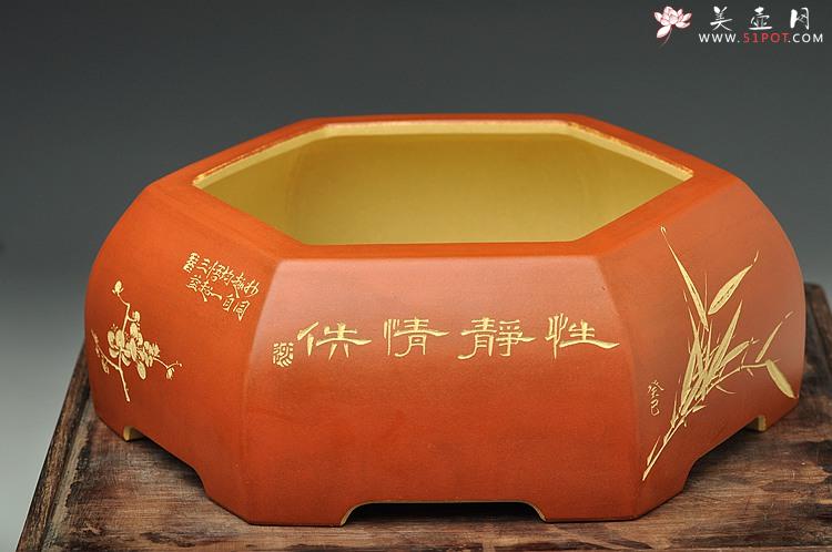 紫砂壶图片：岁寒三友之六方水洗 陆轶舟精品代表作 刀法精炼 粉浆效果更漂亮 - 美壶网