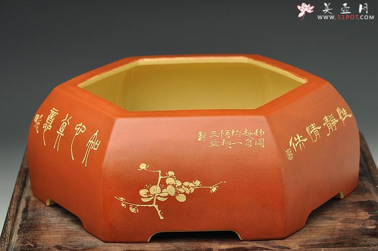 紫砂壶图片：岁寒三友之六方水洗 陆轶舟精品代表作 刀法精炼 粉浆效果更漂亮 - 美壶网