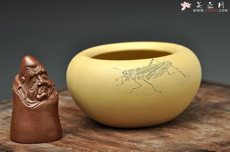 紫砂壶图片：天水牛 知了 蟋蟀 生动形象 文玩杂项 手工精品薄胎一捺底笔洗 - 美壶网