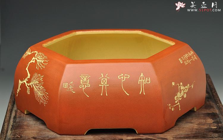 紫砂壶图片：岁寒三友之六方水洗 陆轶舟精品代表作 刀法精炼 粉浆效果更漂亮 - 美壶网