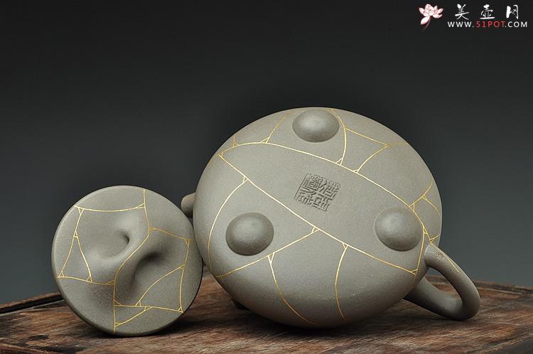 紫砂壶图片：周斌新作 全手真金冰纹大满瓢 高温青灰泥 饱满大气 - 美壶网