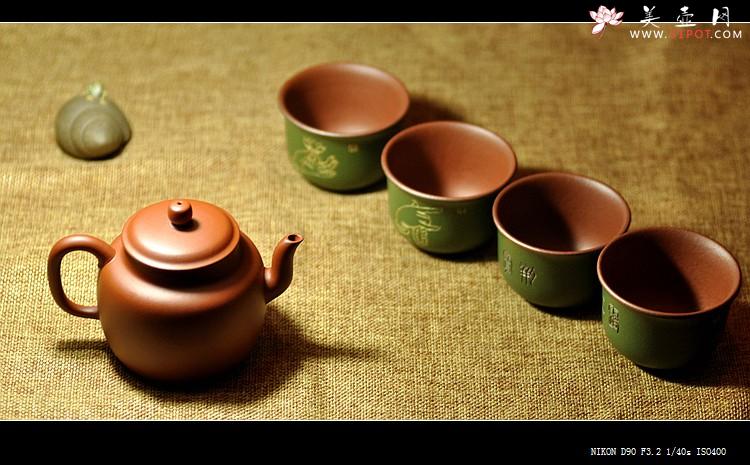 紫砂壶图片：石丁之经典作品  佛缘杯一套 古色古香 雅致 - 美壶网