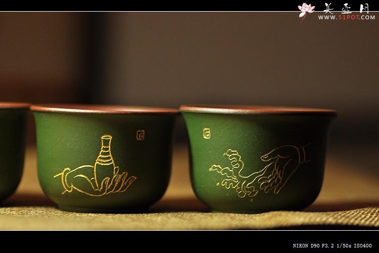 紫砂壶图片：石丁之经典作品  佛缘杯一套 古色古香 雅致 - 美壶网