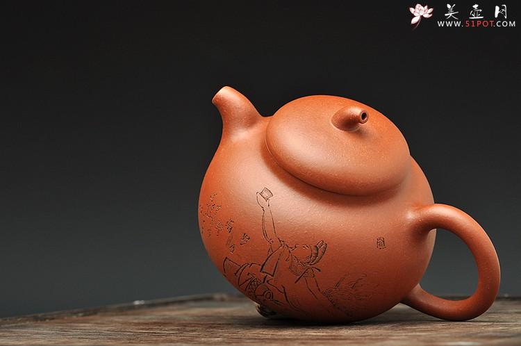 紫砂壶图片：任备安款 全手茄段 造型舒服 工笔装饰 细刻入丝  - 美壶网