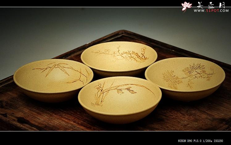 紫砂壶图片：一套梅兰竹菊 茶室之美 乳香杯 - 美壶网