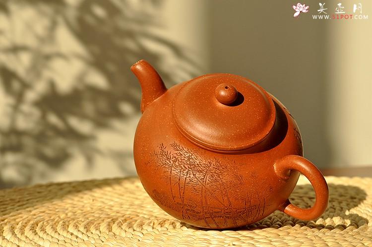 紫砂壶图片：饱满圆润 优质降坡泥 全手灵丰 遥想兰亭下清风满竹林 - 美壶网