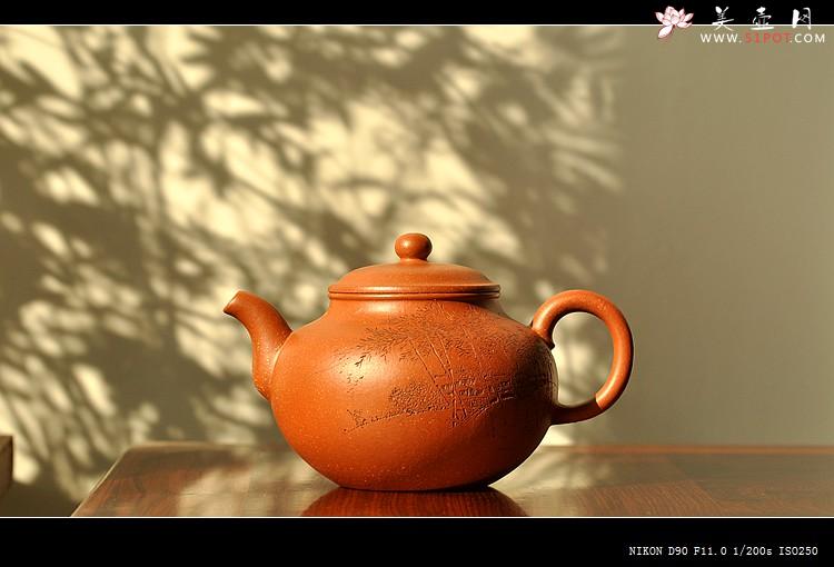 紫砂壶图片：饱满圆润 优质降坡泥 全手灵丰 遥想兰亭下清风满竹林 - 美壶网