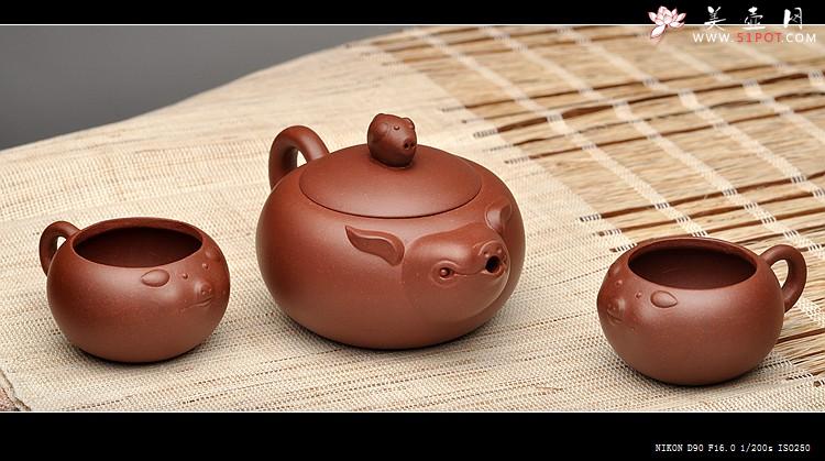 紫砂壶图片:美壶特惠 优质青水泥 憨态可掬 福猪套壶 - 美壶网
