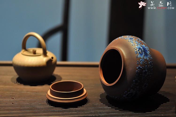 紫砂壶图片：美壶定做 精品粉彩茶叶罐 浑厚大气 古朴之风 - 美壶网