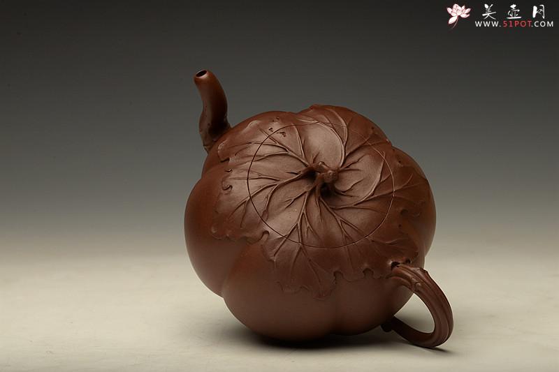 紫砂壶图片：顾正芳甲午年新作 薄胎筋囊花器 饱满挺拔 线条优美 全手工六瓣南瓜 - 美壶网