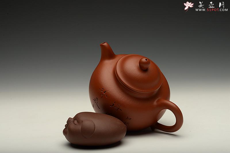 紫砂壶图片：俊秀飘逸 线条优美 摹古朱泥秋水 刀法精炼 - 美壶网