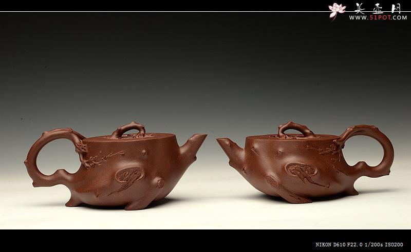 紫砂壶图片：单志萍双色作品 全手精品花器 喜上眉梢 立体梅花 - 美壶网