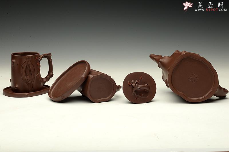 紫砂壶图片：单志萍甲午力作 铮铮铁骨 全手精品 傲雪红梅套组 挺拔俊秀 - 美壶网