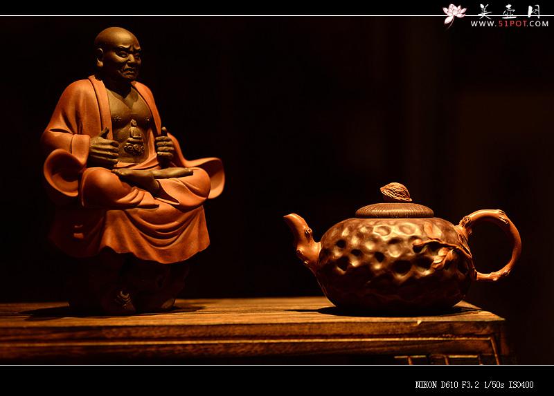 紫砂壶图片：原创作品 孙伟强张新亚合作 菩提 沧桑自然 贴叶精湛 - 美壶网