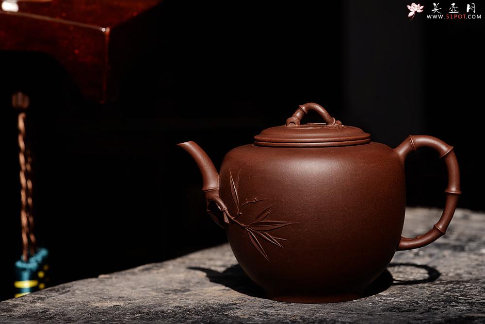 紫砂壶图片：肥美竹叶 饱满飘逸 全手大君竹 顾正芳经典作品 - 美壶网