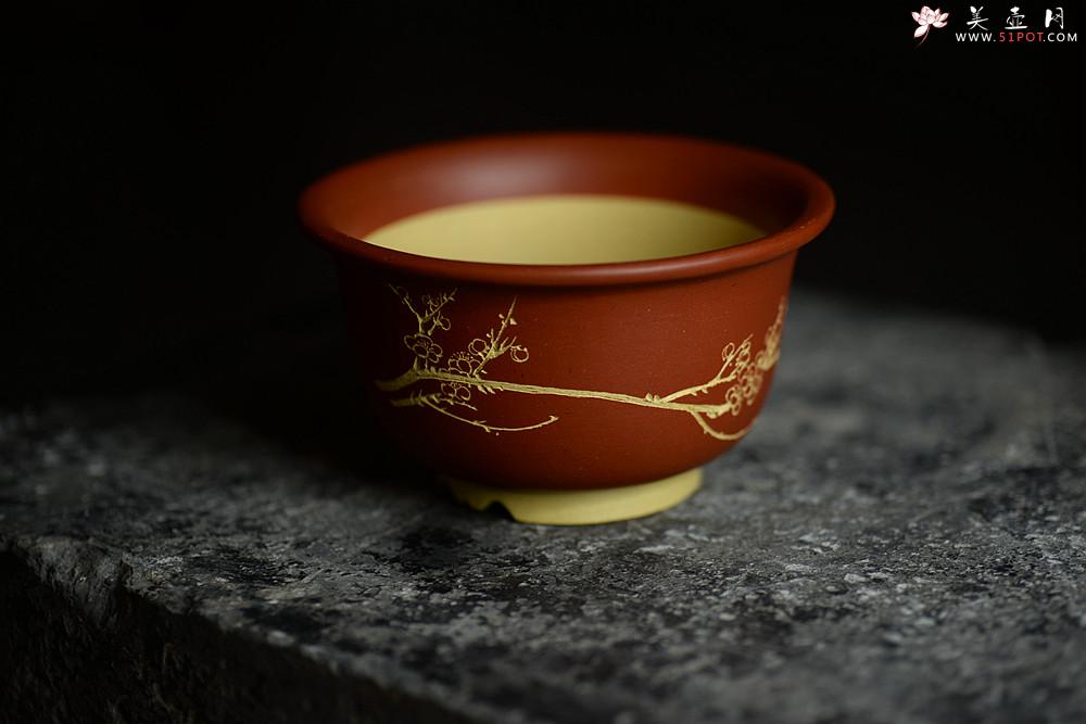 紫砂壶图片：精工佳作 段泥粉朱泥浆 花草四雅之菖蒲花盆 - 美壶网