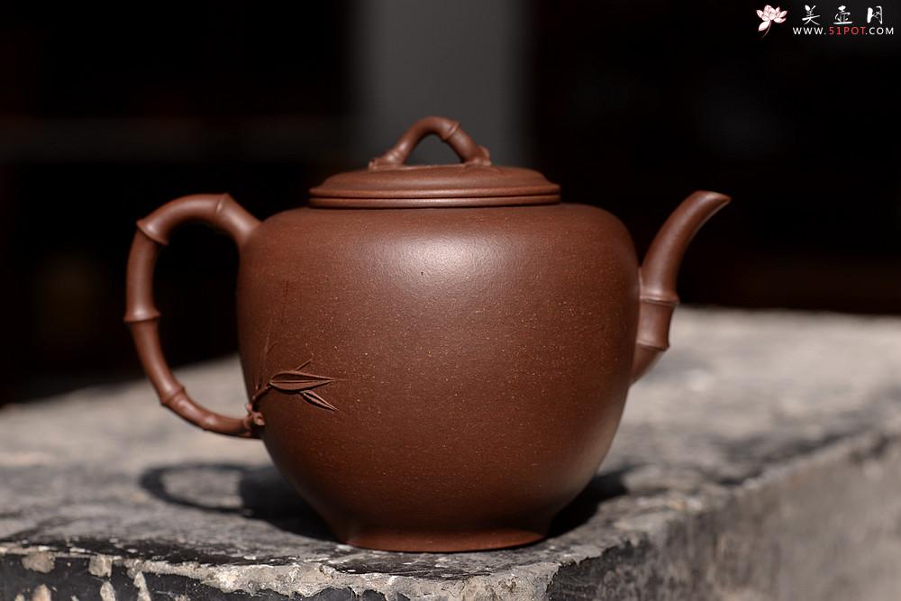 紫砂壶图片：肥美竹叶 饱满飘逸 全手大君竹 顾正芳经典作品 - 美壶网