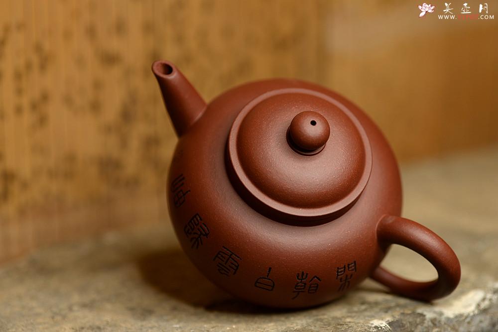 紫砂壶图片：詹黎明全手近作 中书协王俊平装饰 经典光素器考验功力 圆珠 - 美壶网