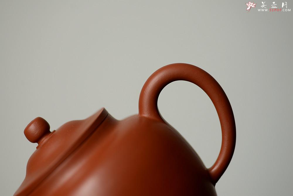 紫砂壶图片：曲峰精工力作 线条流畅  娇艳可人 朱泥笠帽 - 美壶网