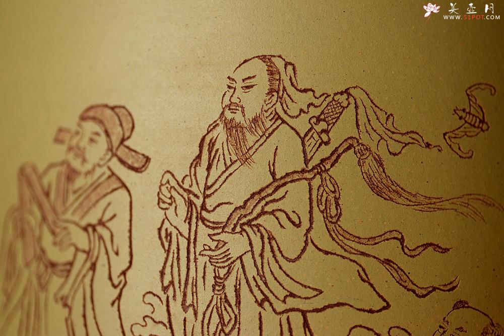 紫砂壶图片：八仙过海 各显神通 张听刚笔筒 刀法精到细腻  - 美壶网