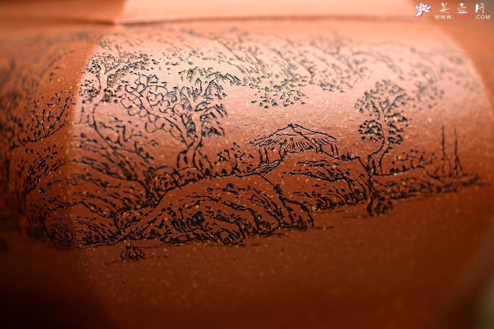 紫砂壶图片：朱牧清大品 通景山水之大彬六方 线条流畅  棱角分明 - 美壶网