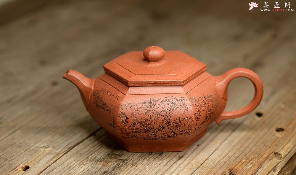 紫砂壶图片：朱牧清大品 通景山水之大彬六方 线条流畅  棱角分明 - 美壶网