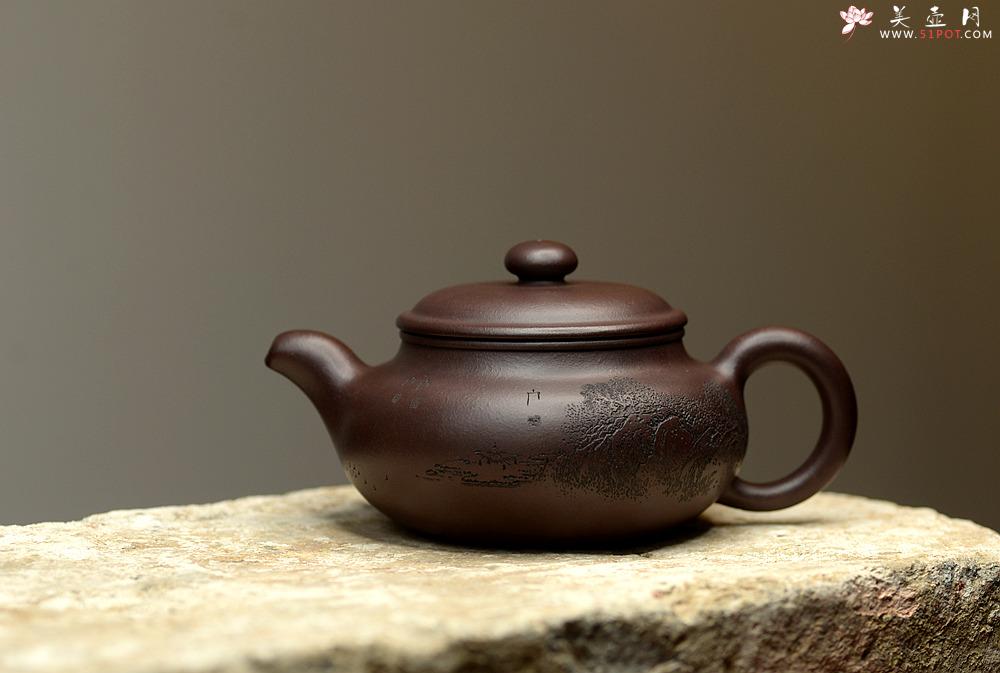 紫砂壶图片：稳重大气 大仿古 通转山水 原矿老紫泥 - 美壶网
