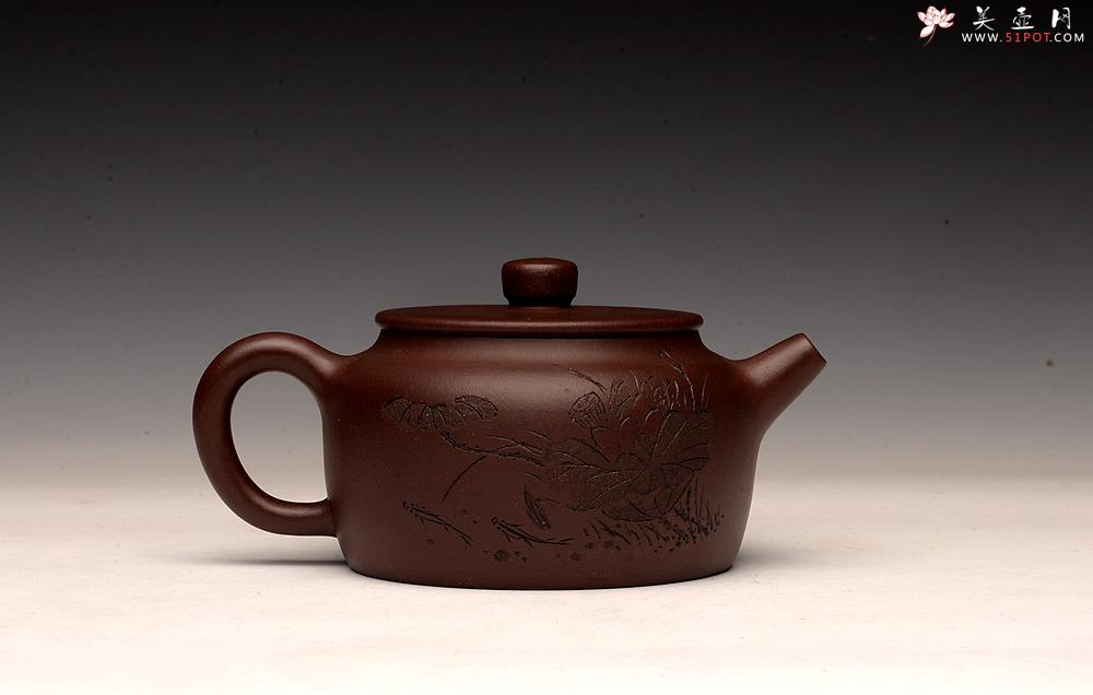 紫砂壶图片：张听钢装饰 刻绘老辣 全手桑扁 器型端正 耐品实用 - 美壶网