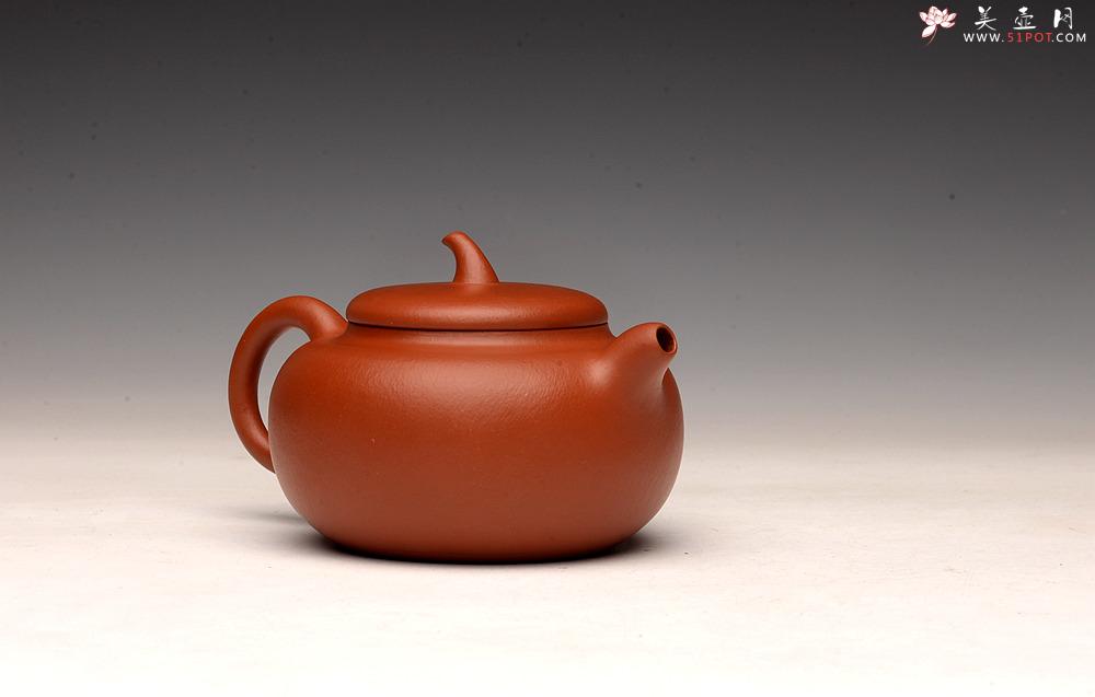 紫砂壶图片：优质朱泥 自然褶皱 得趣自然 实用朱泥小品 全手茄瓜 - 美壶网