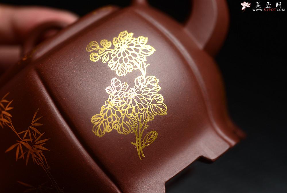 紫砂壶图片：潘小东全手新作 稳重大气 线条优美 宫灯提梁 描金装饰 - 美壶网