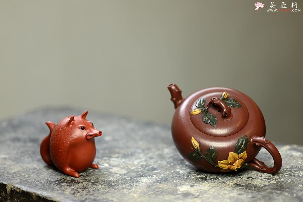 紫砂壶图片：贴叶精彩 细品 传统花货 花语喜悦 栀子花开 原创作品 孙伟强张新亚合作 - 美壶网