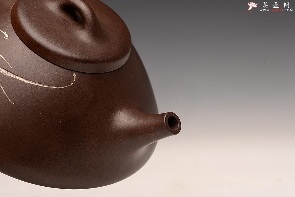 紫砂壶图片：陆轶舟精心装饰 汤红专代表作全手子冶石瓢 骨肉均挺 一厂黑星土 儒雅文气 - 美壶网