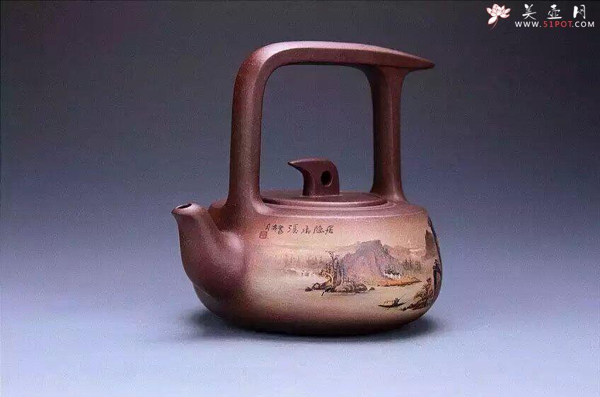 紫砂壶图片：山水祥鸽提梁 - 美壶网