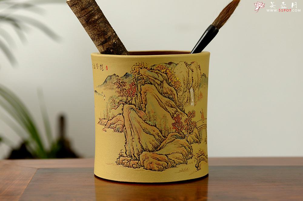 紫砂壶图片：朱牧清精心装饰山水笔筒~~别有风韵！！ - 美壶网