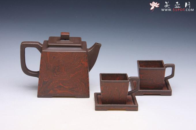 紫砂壶图片：绞泥方韵五件套 - 美壶网