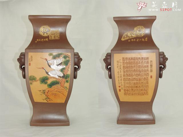 紫砂壶图片：扁方鱼尾瓶 - 美壶网