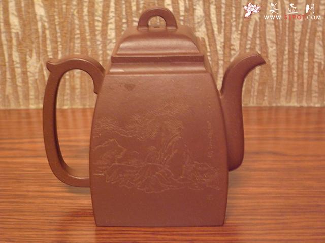 紫砂壶图片：汉方壶艺海游刀铭刻 - 美壶网