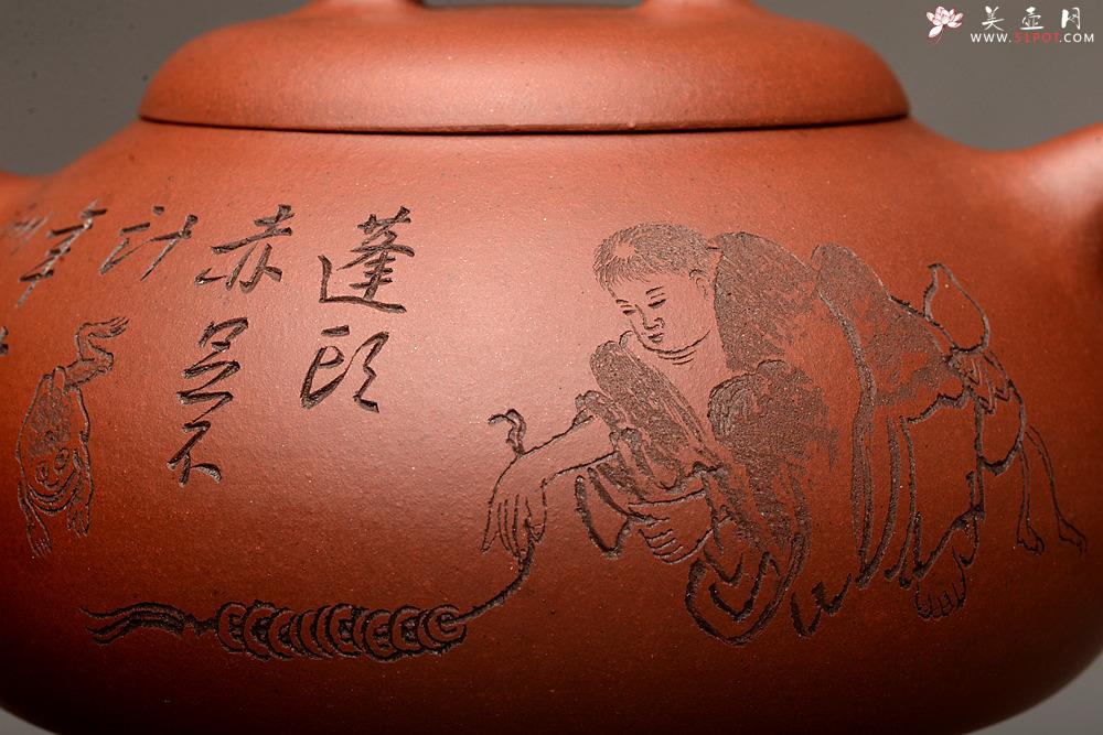 紫砂壶图片：刘海戏金蟾 张听刚精心装饰 文气之作 过桥扁腹 - 美壶网