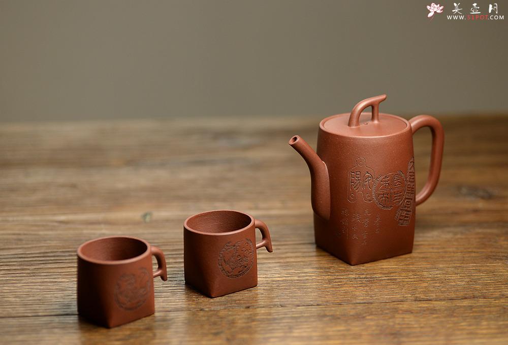 紫砂壶图片：詹黎明经典代表作 方圆之美 紫玉金砂 全手汉韵套组 张听刚装饰 金农清味~ - 美壶网