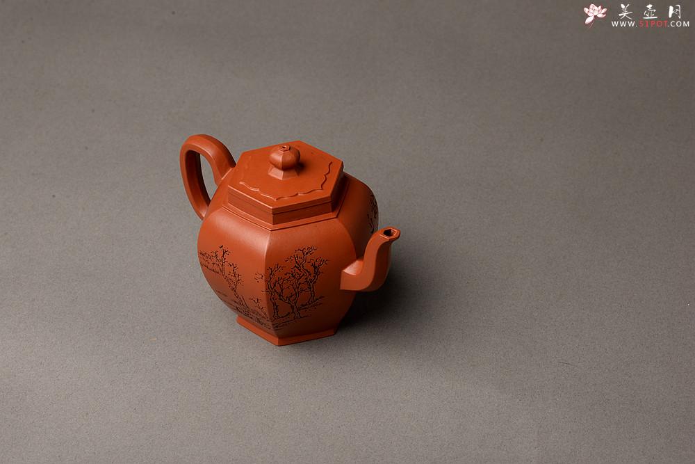 紫砂壶图片：优质朱泥 刻绘老味 全手镶片 六方宫灯 挺拔俊秀  - 美壶网