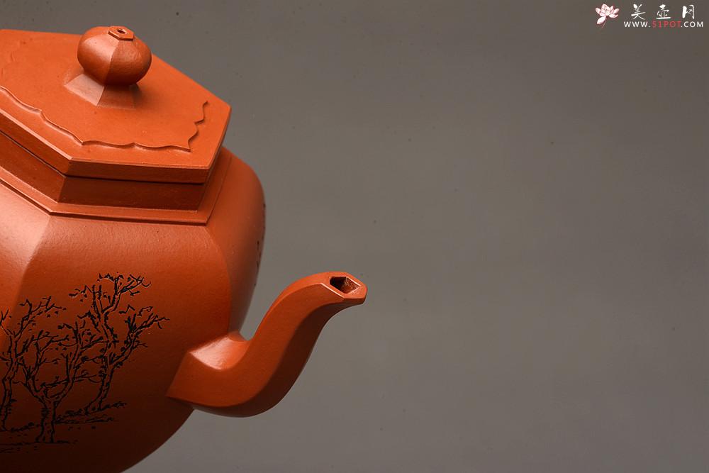 紫砂壶图片：优质朱泥 刻绘老味 全手镶片 六方宫灯 挺拔俊秀  - 美壶网