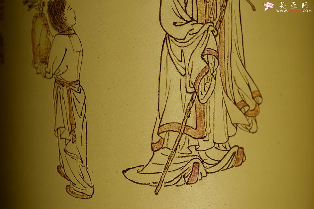 紫砂壶图片：张听刚笔筒 高士赏菊图 以刀代笔 行云流水 老辣精炼 - 美壶网