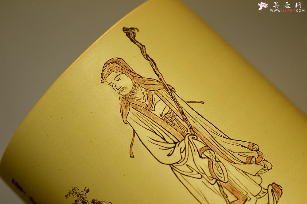 紫砂壶图片：张听刚笔筒 高士赏菊图 以刀代笔 行云流水 老辣精炼 - 美壶网