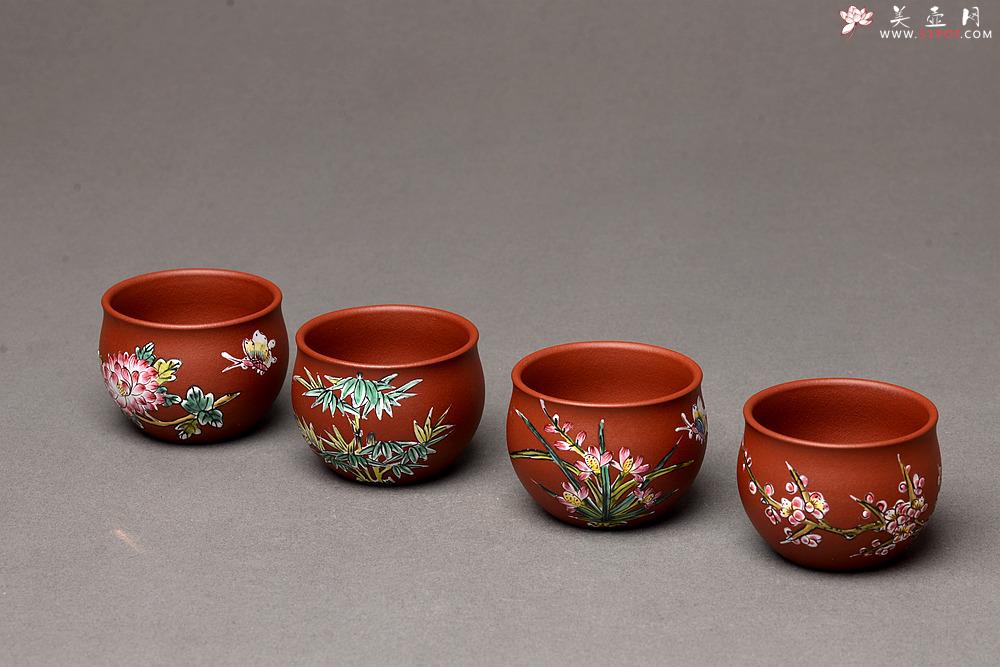 紫砂壶图片：美壶特惠 梅兰竹菊点彩一套精致品茗杯 自用送礼佳品 - 美壶网