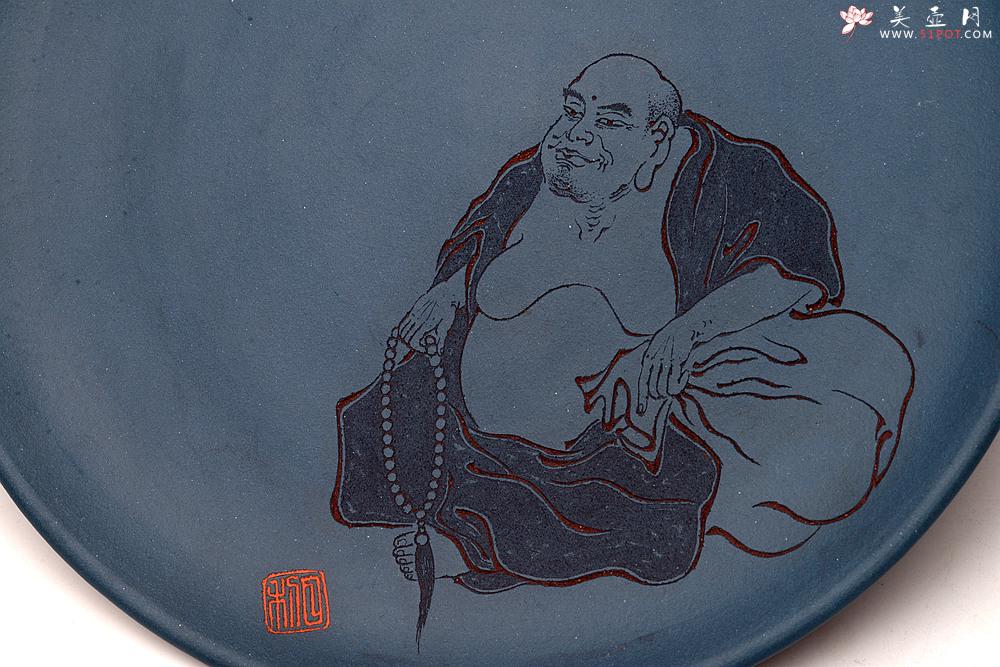 紫砂壶图片：美壶特惠 游心堂主人精刻 文气工笔罗汉系列 干泡台 文盘 送礼自玩佳品 - 美壶网