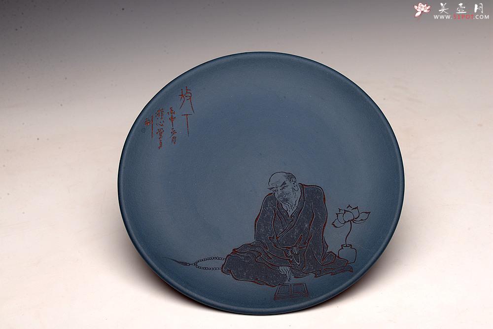 紫砂壶图片：美壶特惠 游心堂主人精刻 文气工笔罗汉系列 干泡台 文盘 送礼自玩佳品 - 美壶网