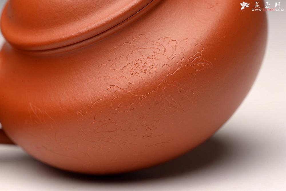 紫砂壶图片：敦厚耐品  大莲子 精品朱泥 传统实用器型 知秋双刀装饰 - 美壶网