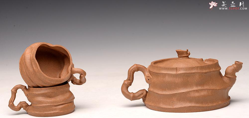 紫砂壶图片：林秀明丙申春 全手精品 文雅十足 原创作品 闻竹套组 耐品玩味~杯50cc - 美壶网