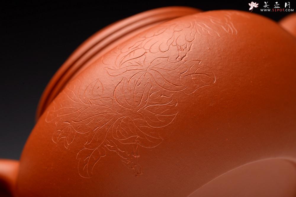 紫砂壶图片：敦厚耐品  大莲子 精品朱泥 传统实用器型 知秋双刀装饰 - 美壶网