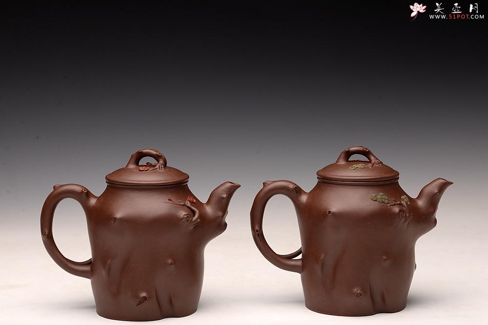 紫砂壶图片： 苍劲之意 古拙之风 单志萍松梅对桩 经典花货题材 - 美壶网